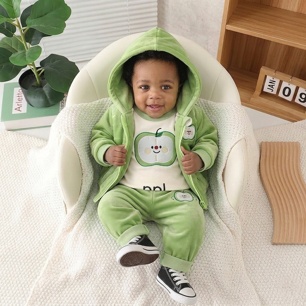 Apple Bear Velour Set 3 Piece Set