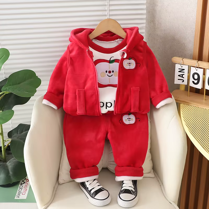 Apple Bear Velour Set 3 Piece Set