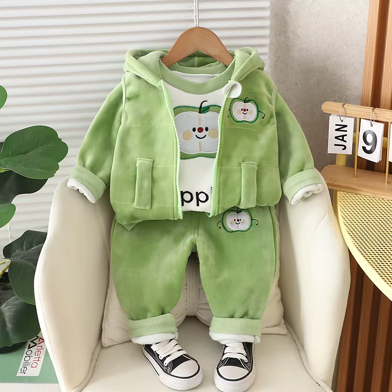 Apple Bear Velour Set 3 Piece Set