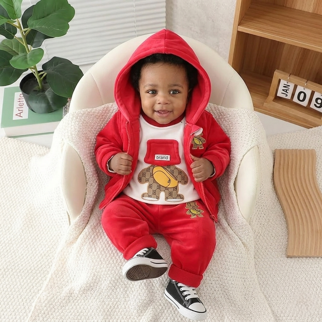 Crimson Cub Velour Set 3 Piece Set